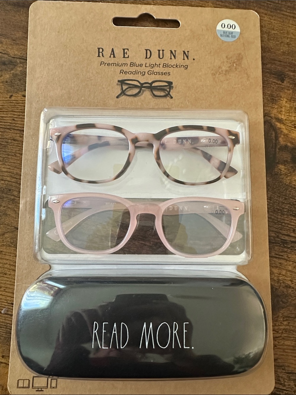 Rae Dunn "Judy" Premium Blue Light Blocking Reading Glasses 2 pack with case.
